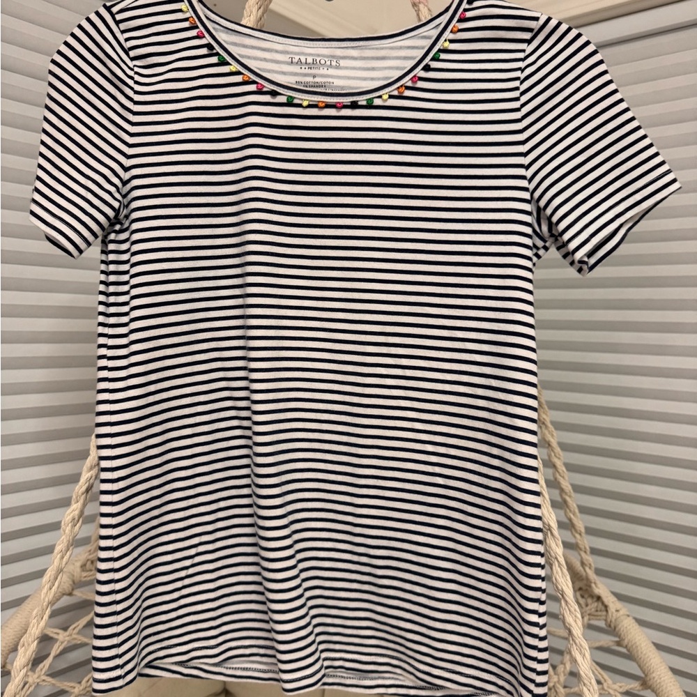 Talbots navy and White Striped T-Shirt